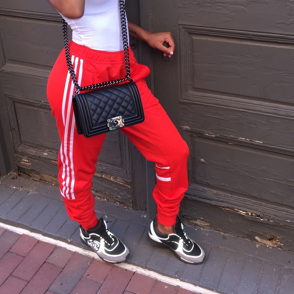 red adidas pants small